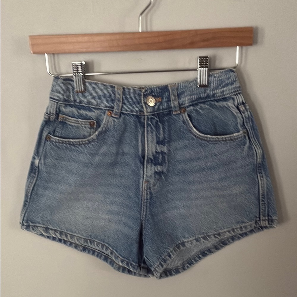 Zara Blue Jean Shorts High-Waisted Distressed